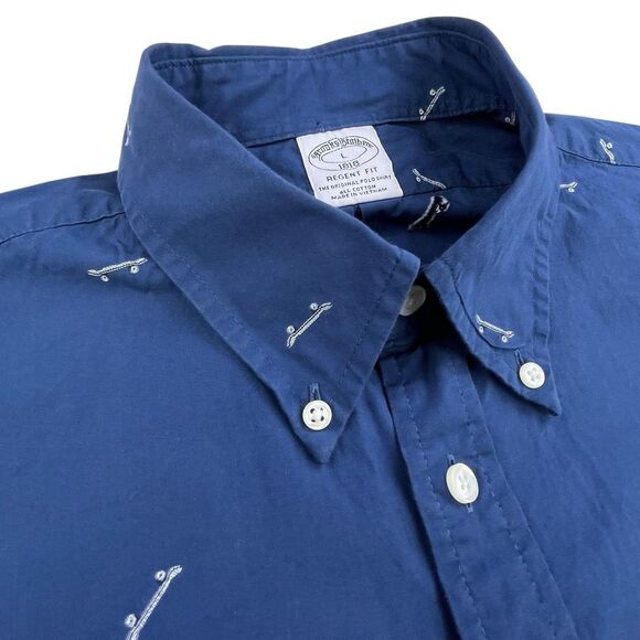 Brooks Brothers Shirt Men Large Blue Skateboard Embroidery Regent Fit Skate Polo - Picture 4 of 13